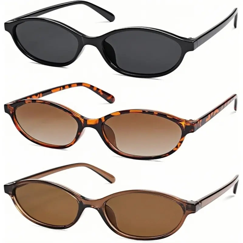 〖Summer Vibes〗3 PCS Retro Oval Sunglasses for Women Chic Cat Eye 90S Sunnies Lightweight Narrow Shades Trendy UV Protection Sunglasses Vintage Rich Girl Sunglasses Women Sunglasseswomen Summerwins
