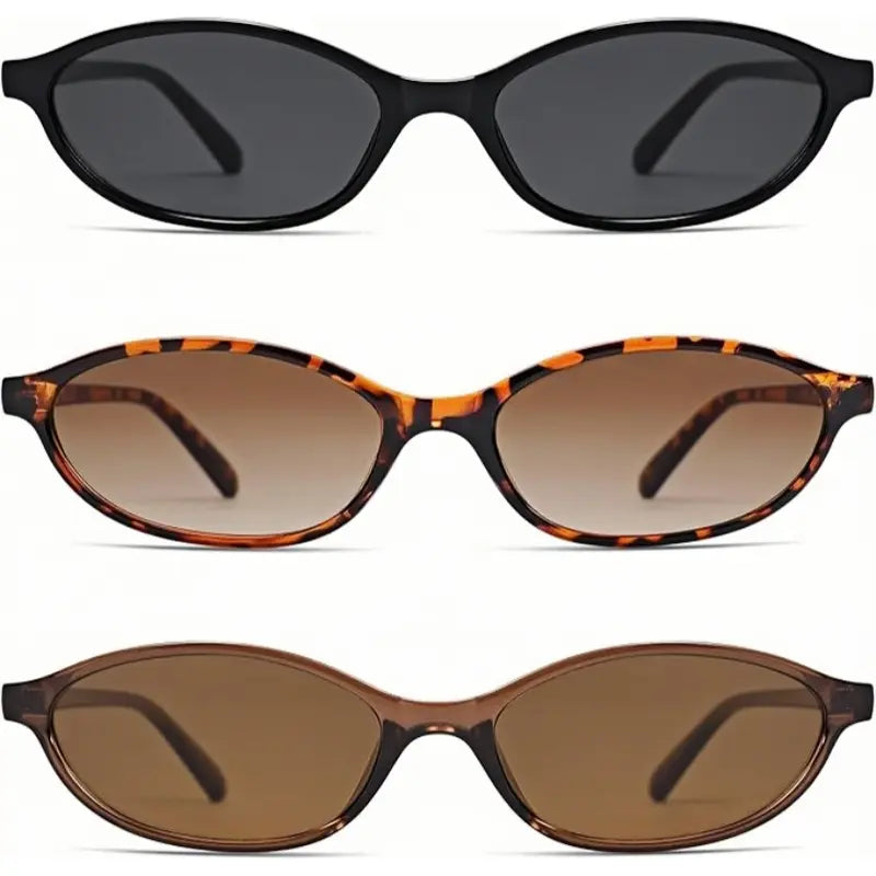 〖Summer Vibes〗3 PCS Retro Oval Sunglasses for Women Chic Cat Eye 90S Sunnies Lightweight Narrow Shades Trendy UV Protection Sunglasses Vintage Rich Girl Sunglasses Women Sunglasseswomen Summerwins